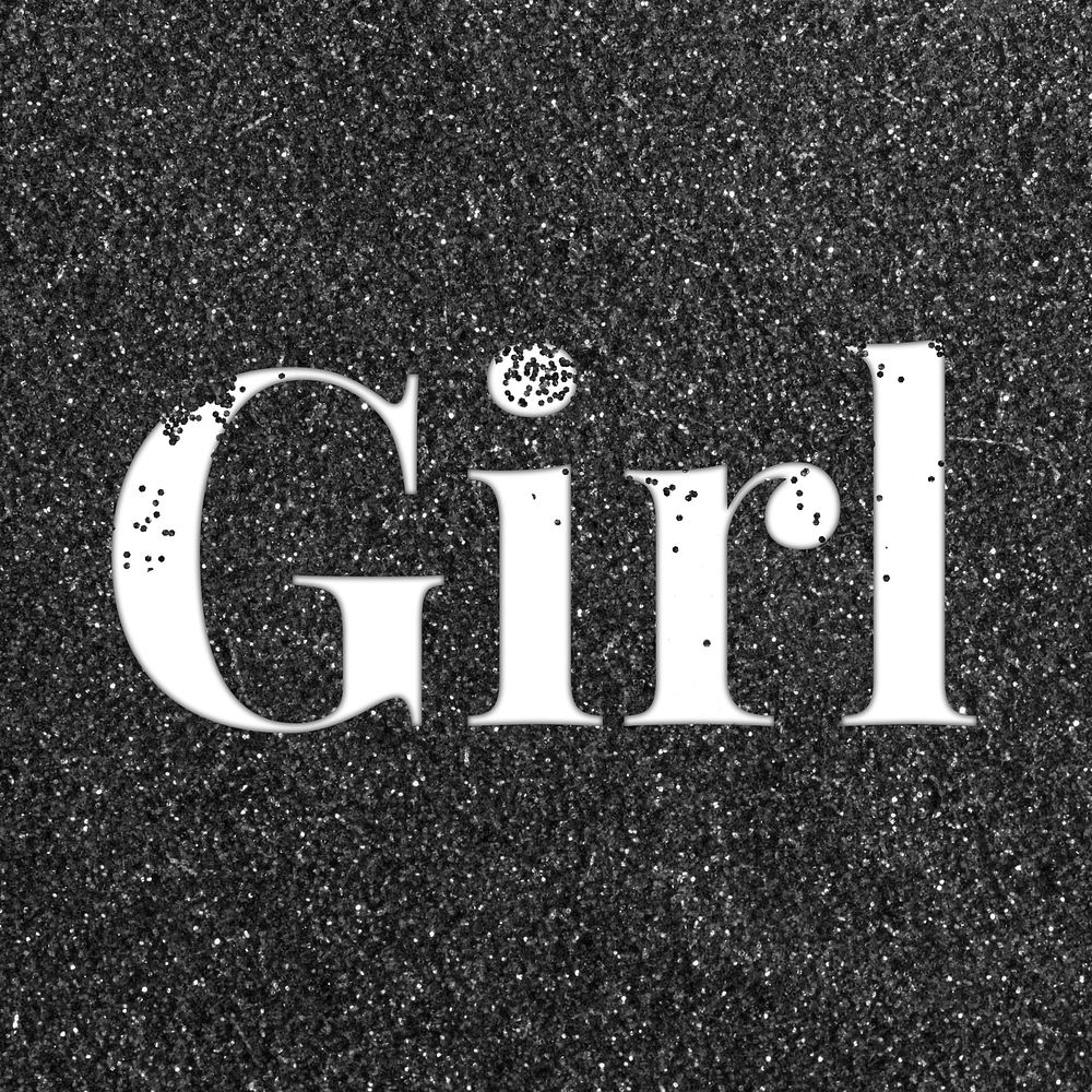 Glitter sparkle girl word typography black