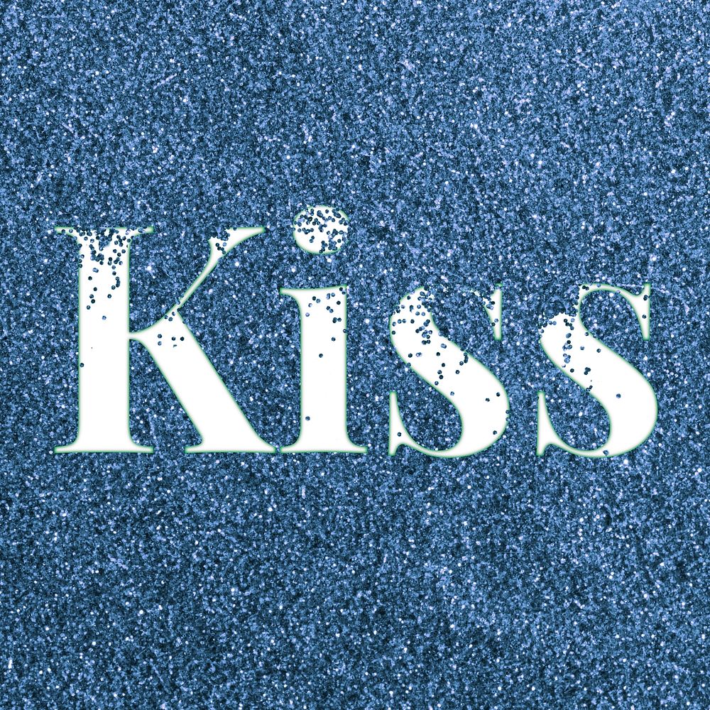 Glitter sparkle kiss word typography blue