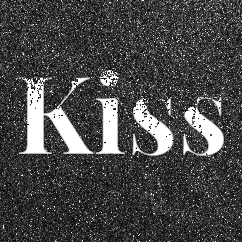 Glitter sparkle kiss word typography black
