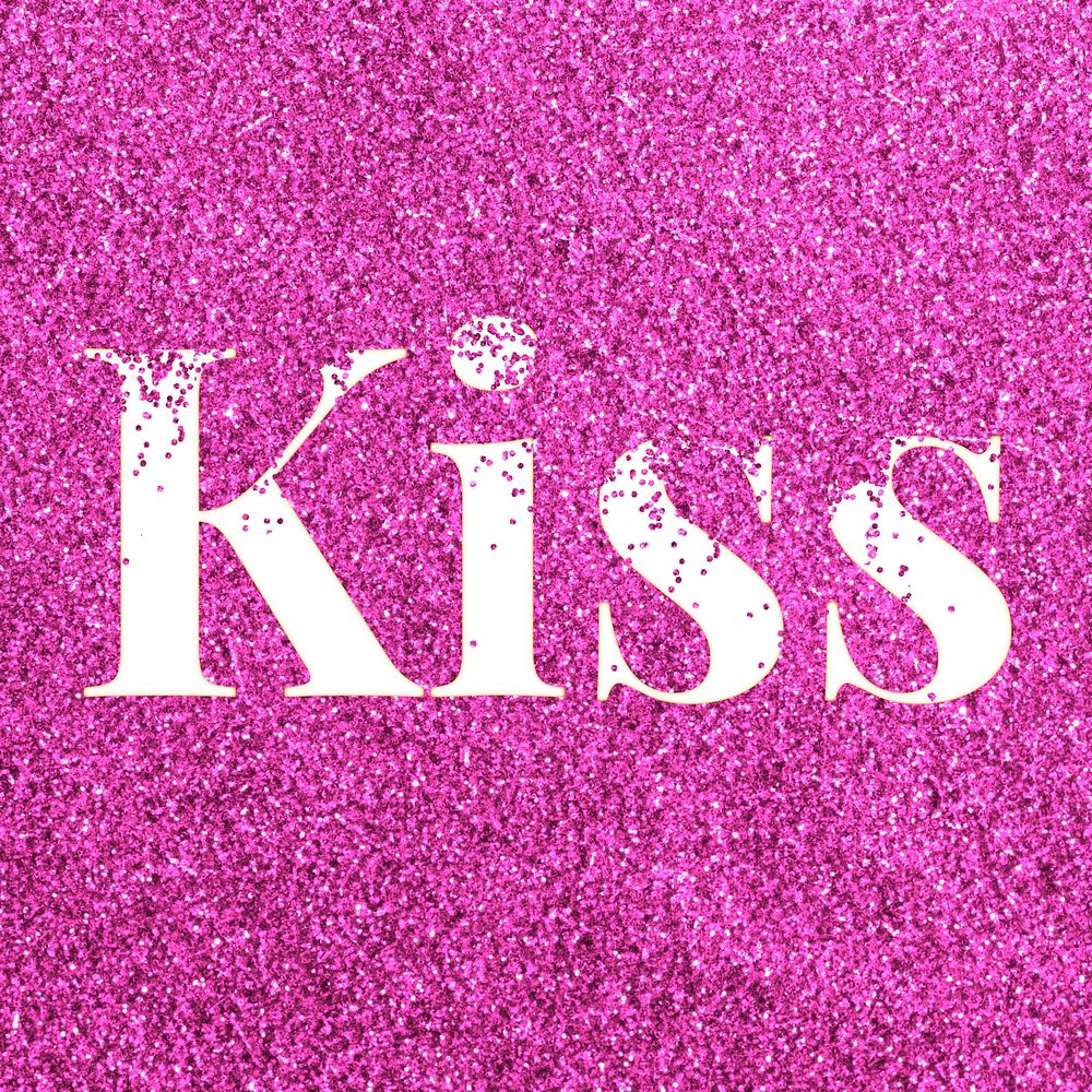 Glitter sparkle kiss word typography pink
