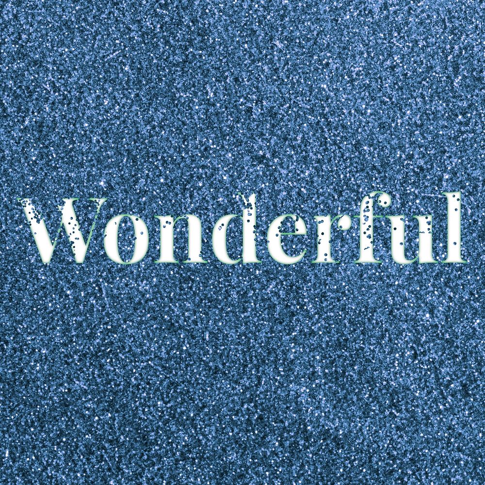 Wonderful sparkle word blue glitter lettering