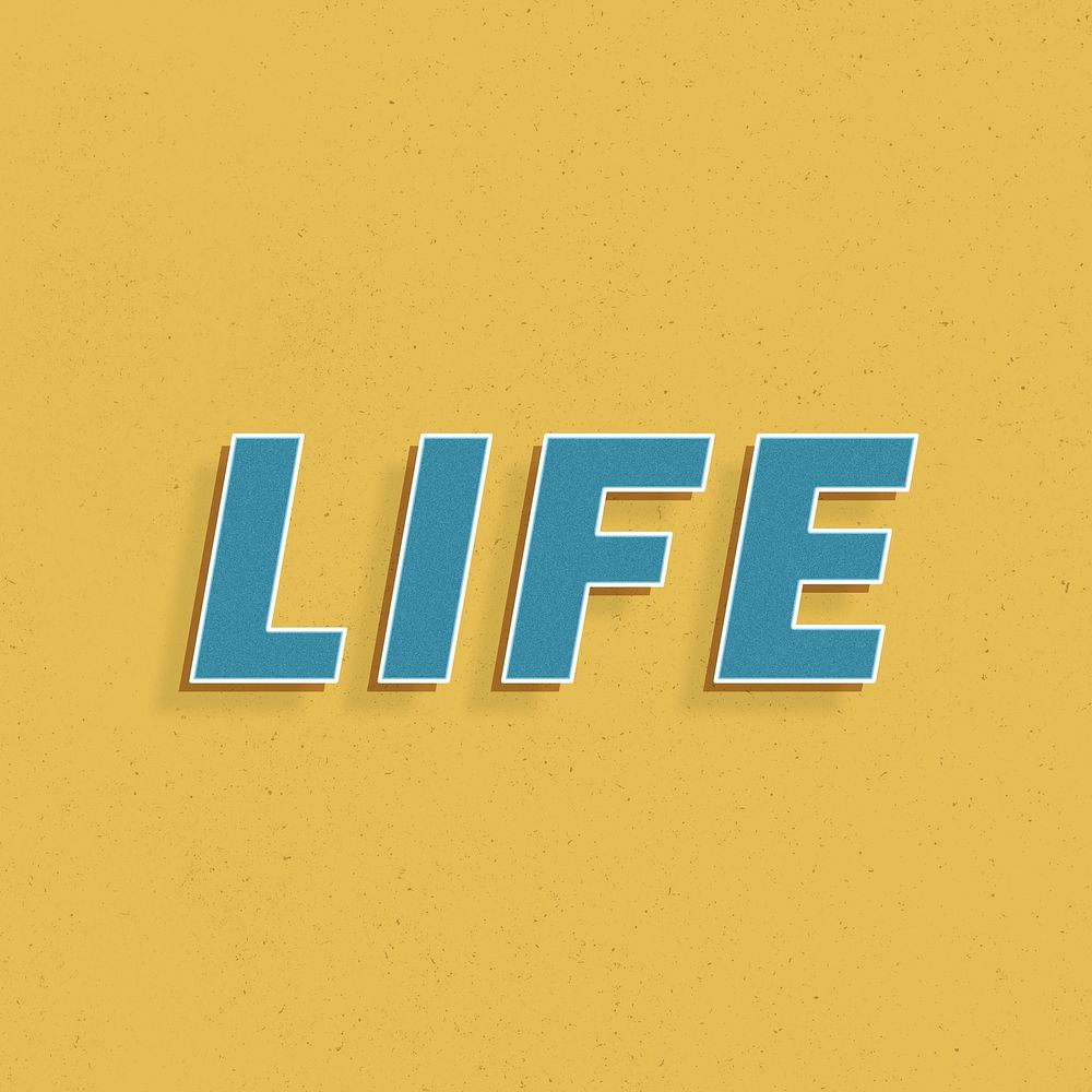 Life word retro 3d effect typography lettering