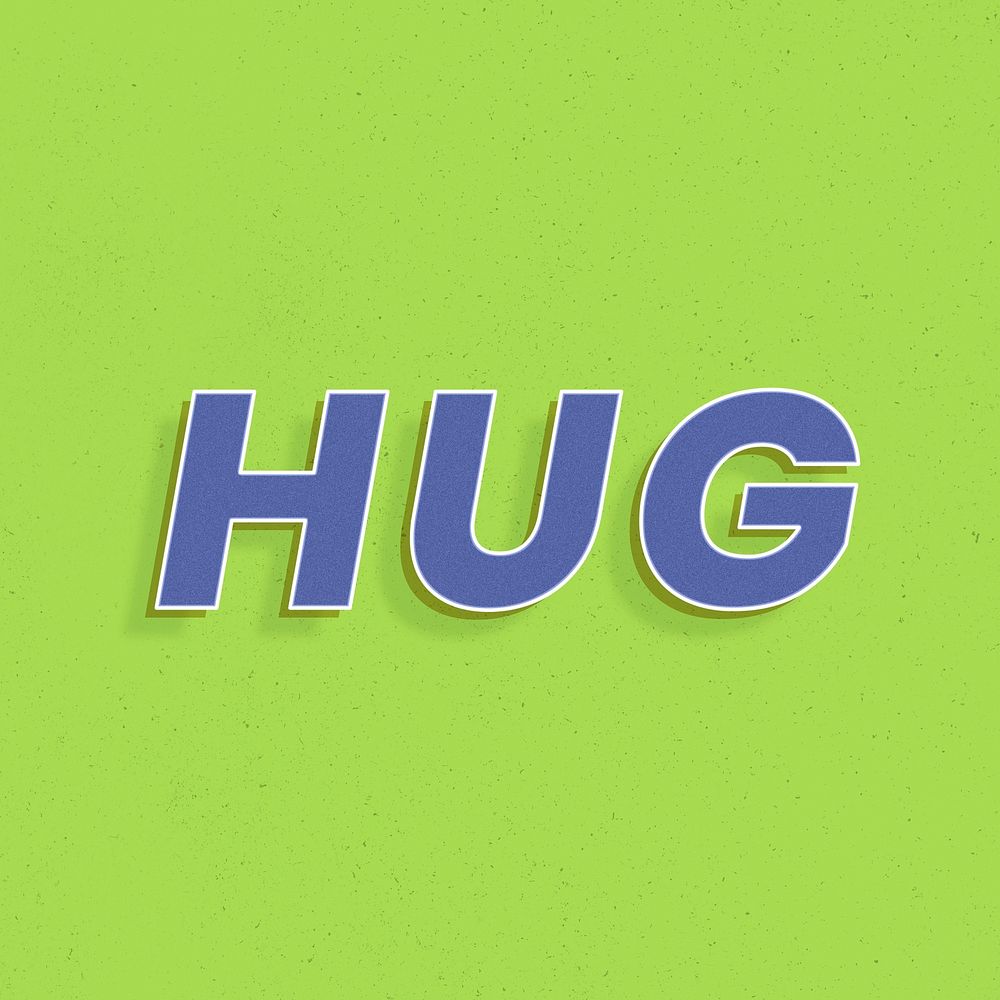3d effect hug word retro typography lettering
