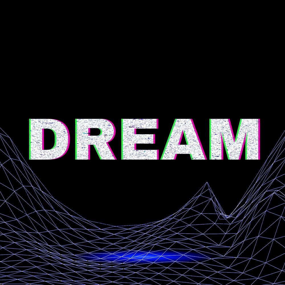 Synthwave neon grid line dream word typography