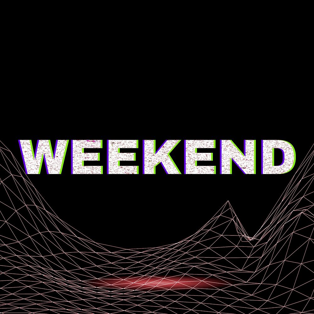 Neon weekend grid wave line text typography