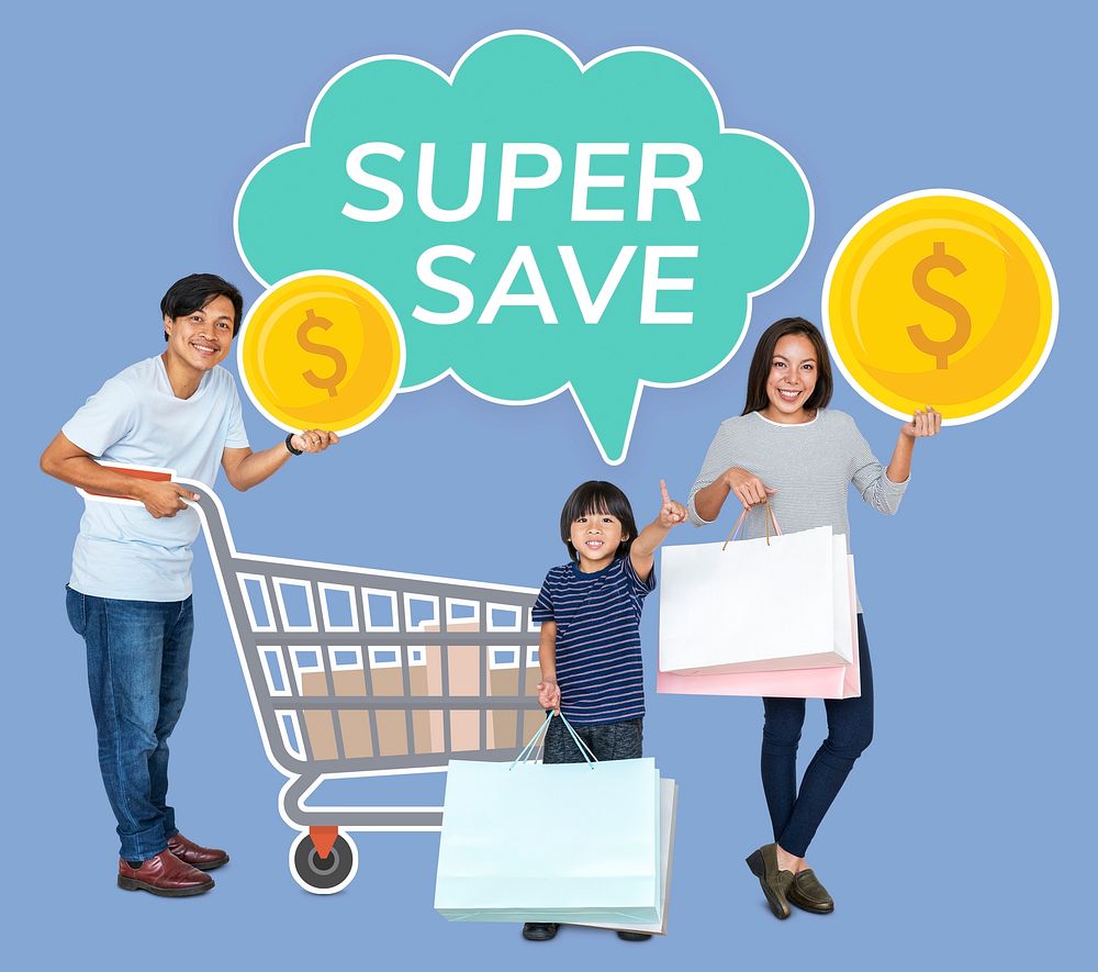 Happy family looking for a super save deal