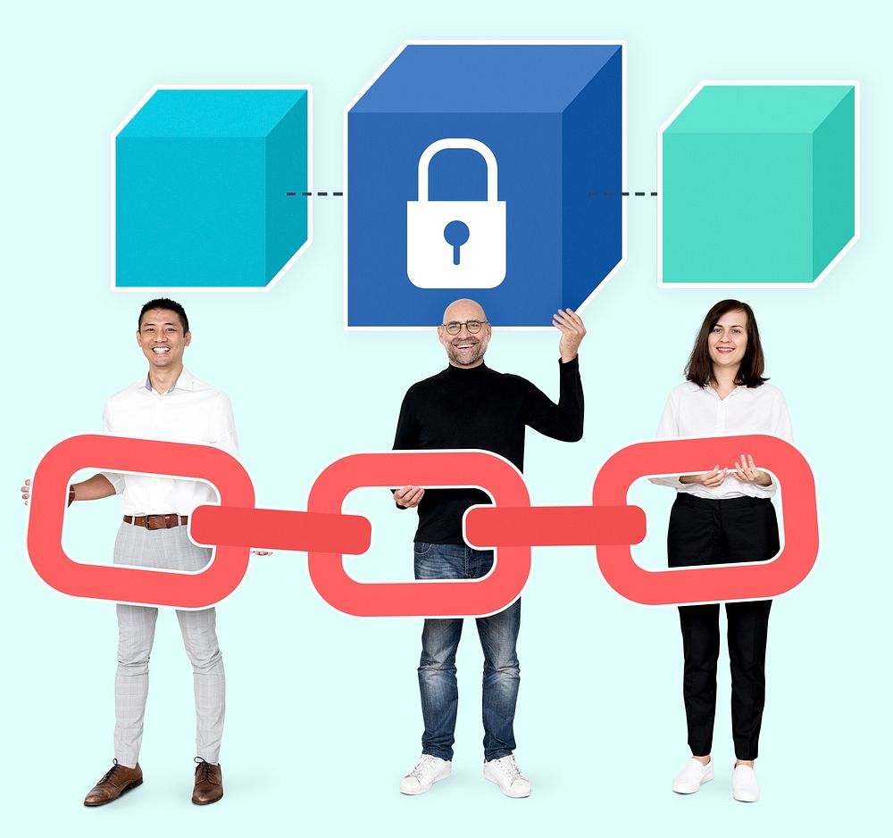 Business people with a secure blockchain