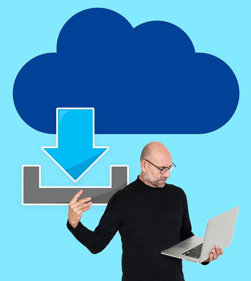 Man downloading files from a cloud