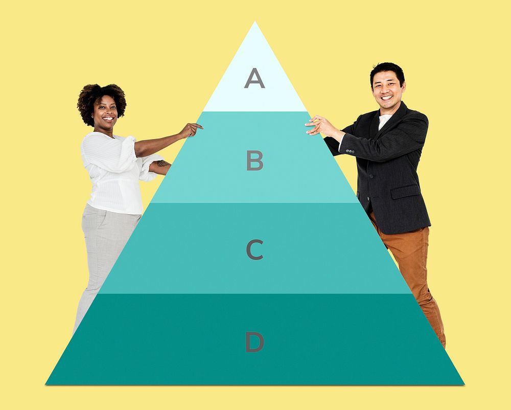 Happy people with a pyramid graph