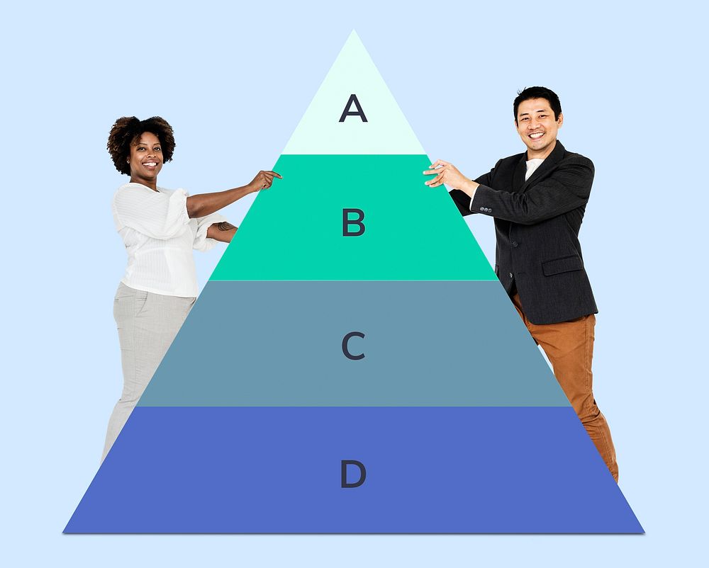 Man and woman holding a pyramid graph