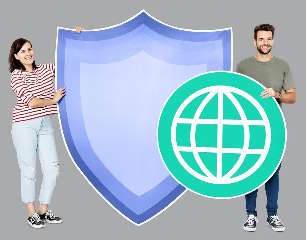 People with a shield and a globe icons