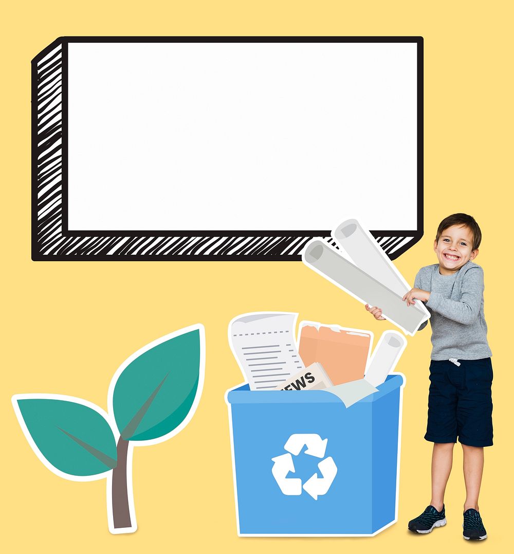 Young boy collecting papers for recycling