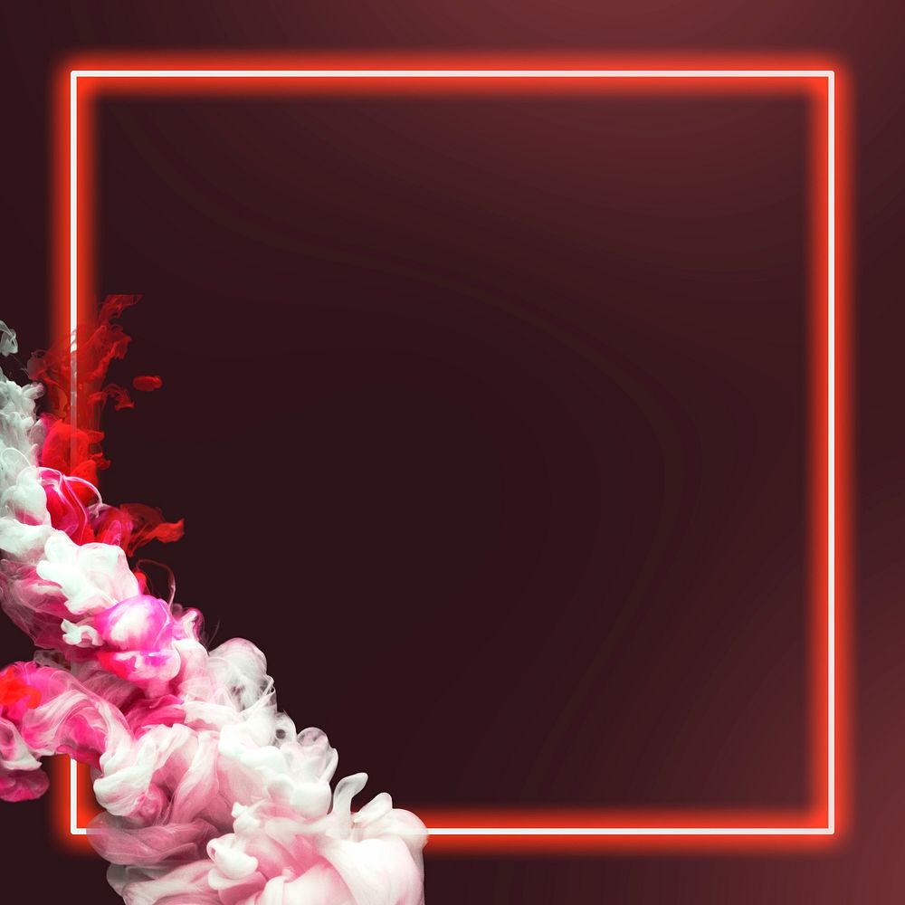 Glowing neon frame psd red gradient ink explosion