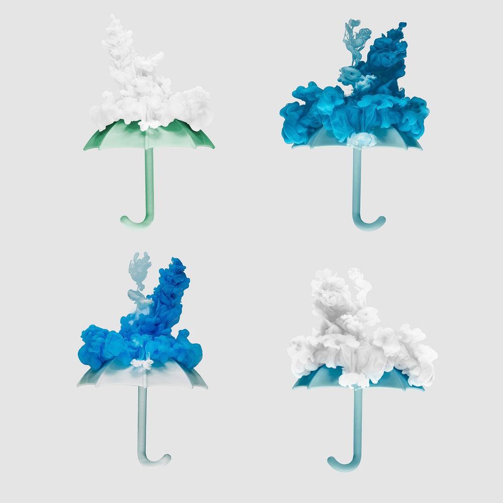 White blue smoke bomb psd umbrella illustration collection