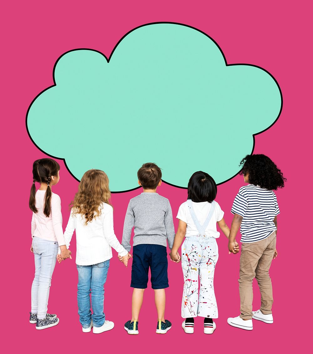 Children holding hands with a cloud shape