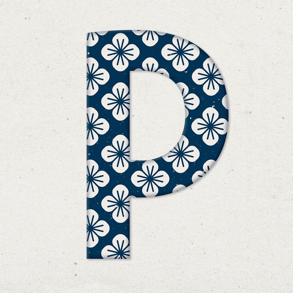 Letter p Japanese flower psd blue pattern typography