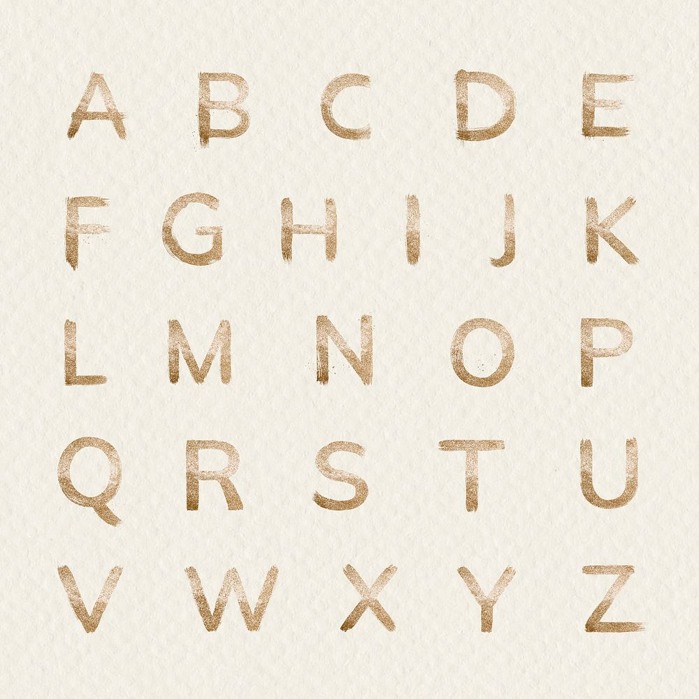 Painted gold glitter alphabet psd set font