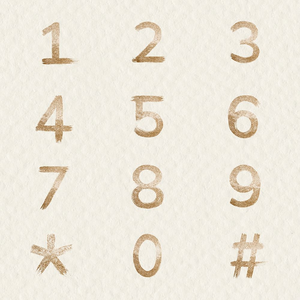Gold glitter brush psd number symbol set