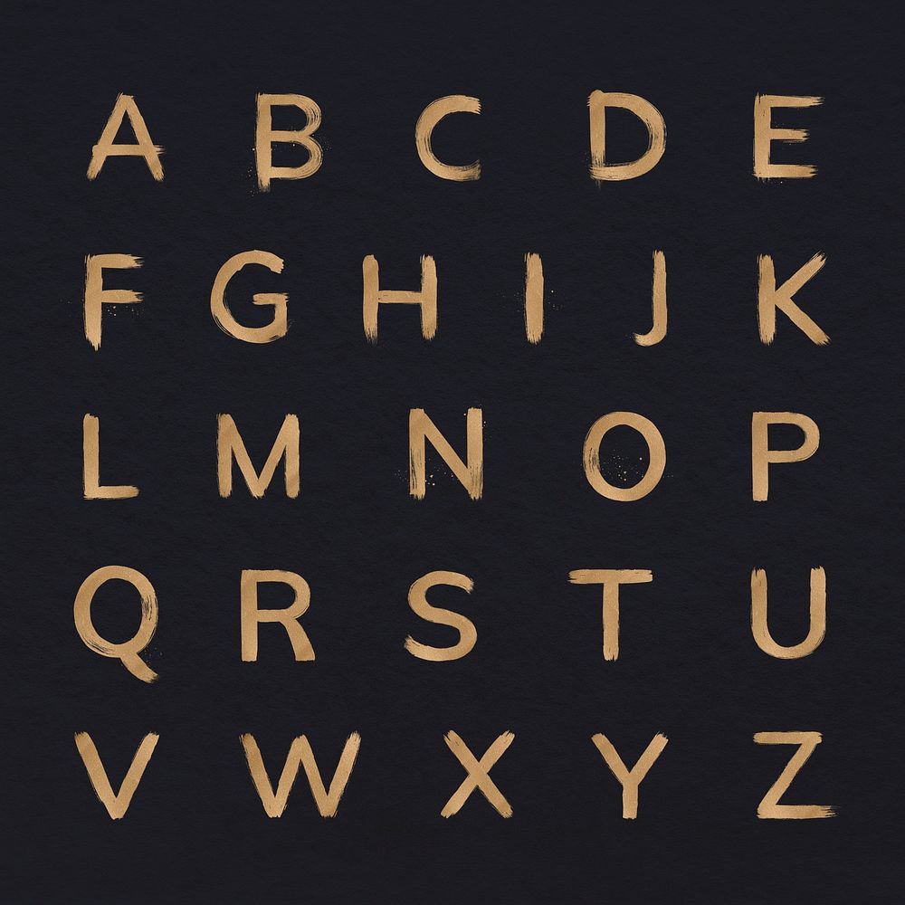 Gold metallic alphabet psd brushed typography