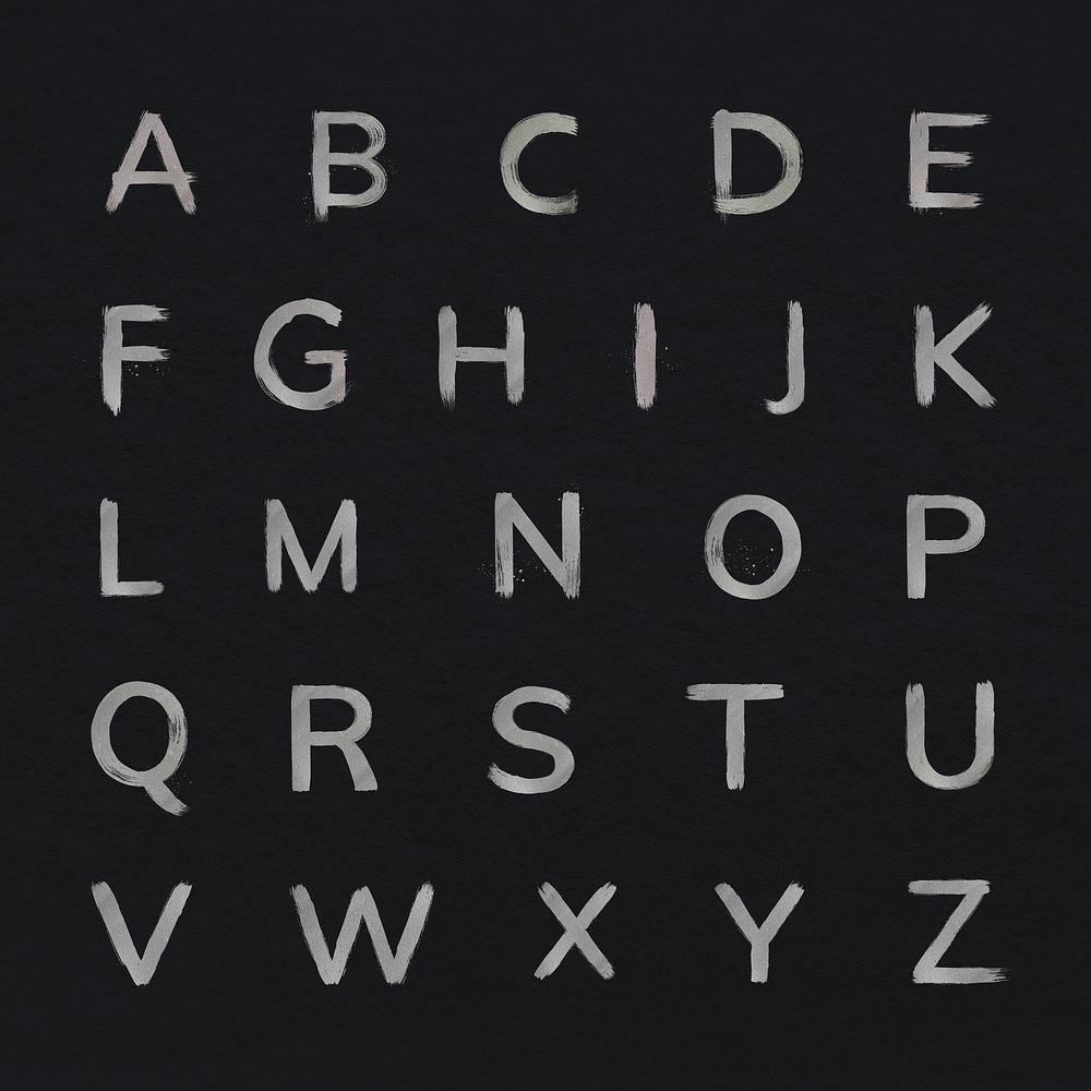 Brushed silver alphabet psd set font