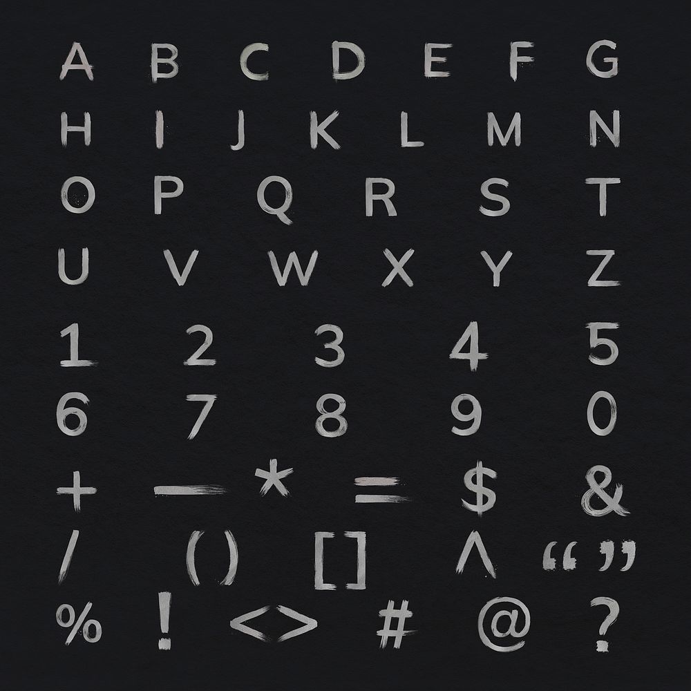 Silver glitter psd alphabet brush stroke letter number symbol font