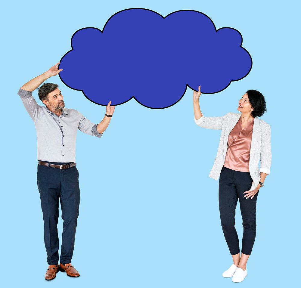 Business partners holding up a cloud