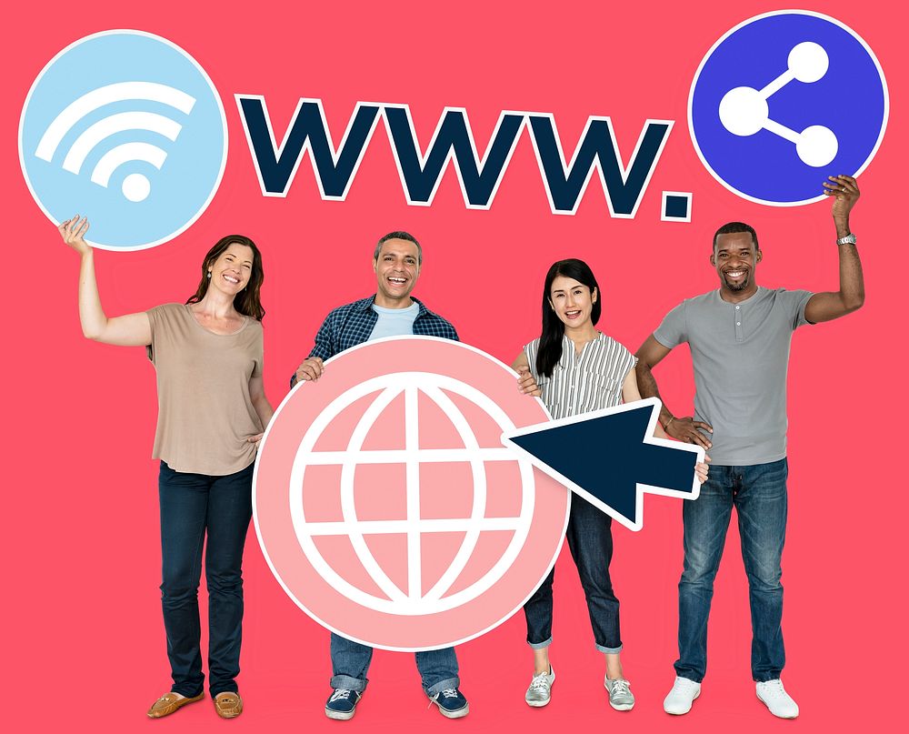 People holding www related icons