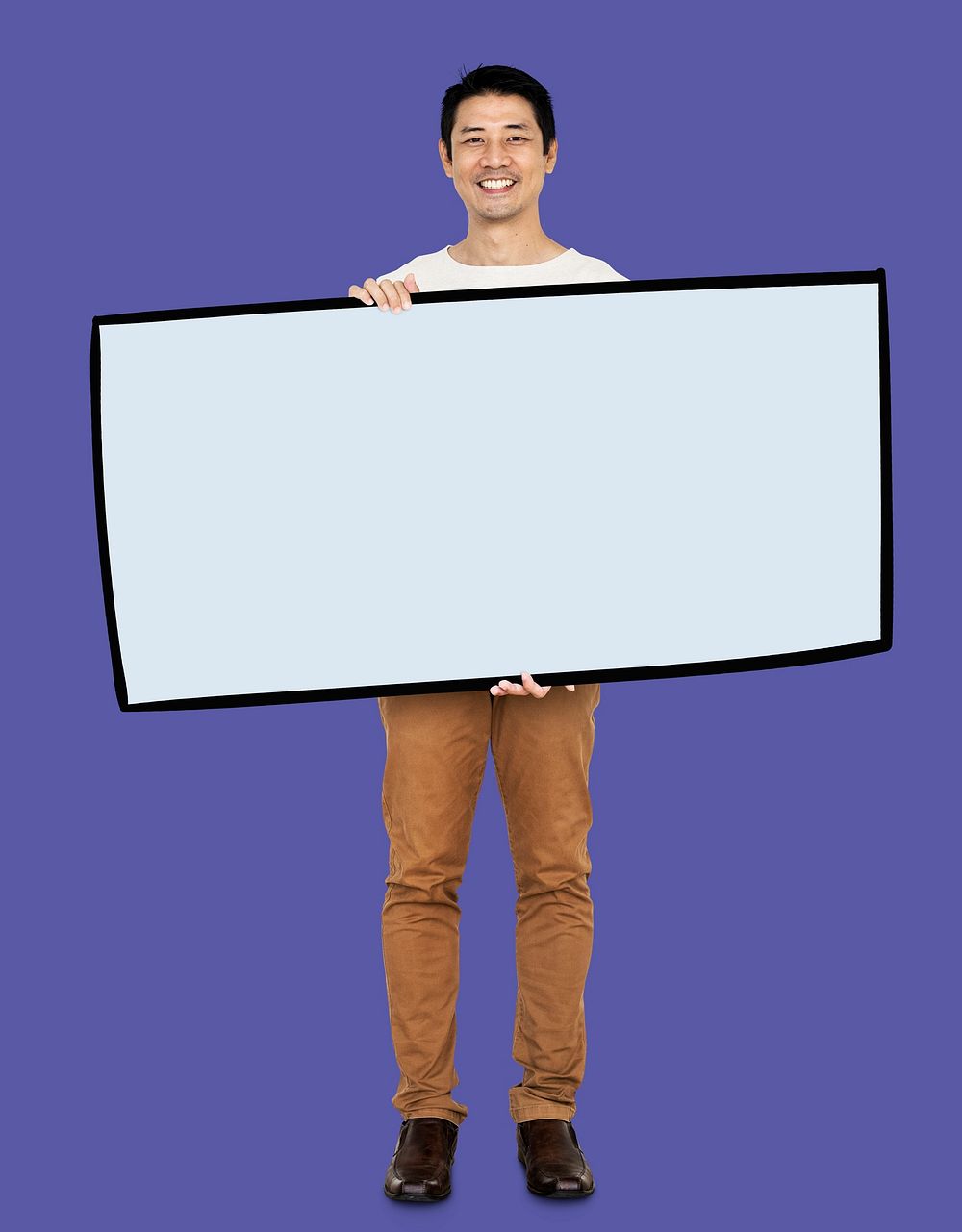 Man holding a blank board