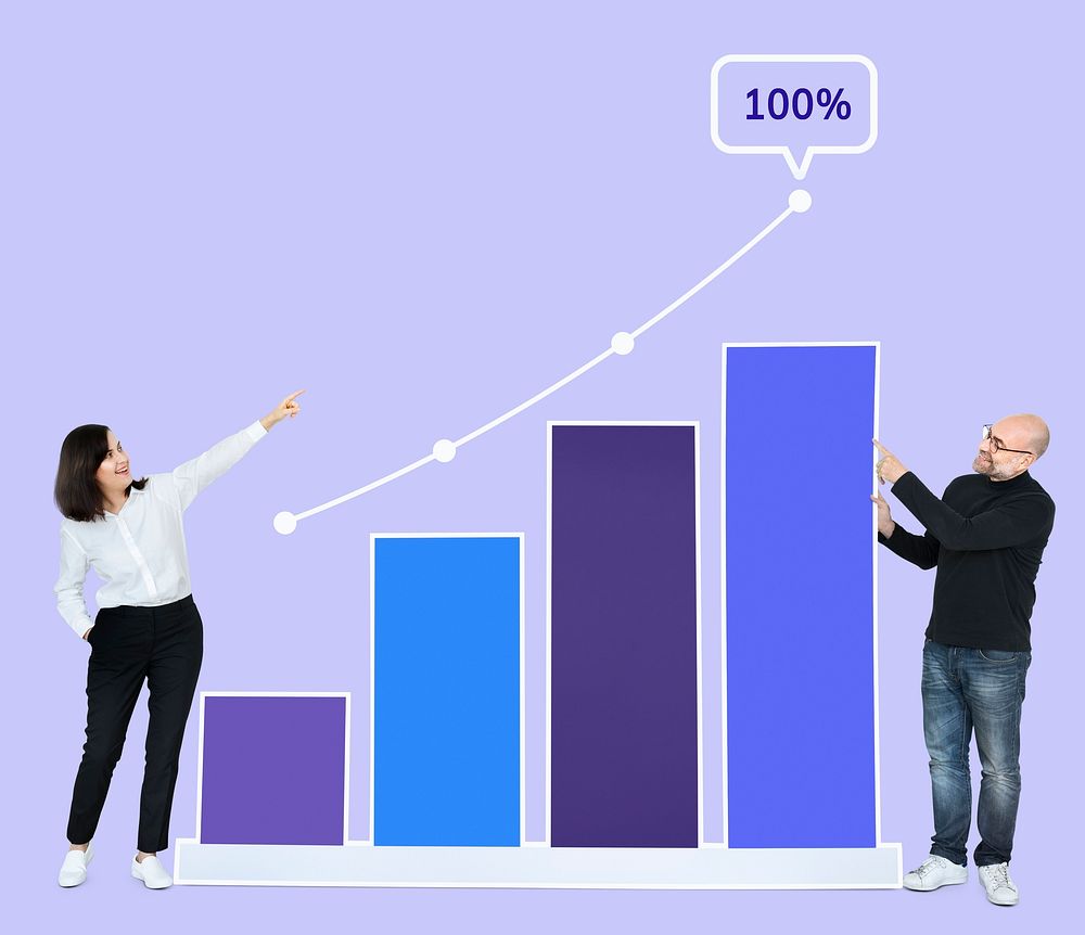 Businesspeople presenting a growing business bar chart