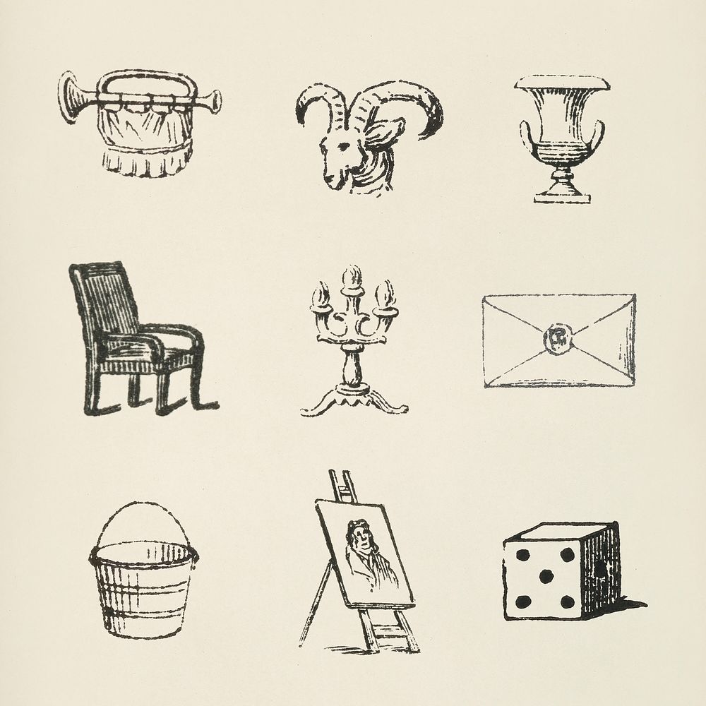Vintage engraving icon psd hand drawn illustration set