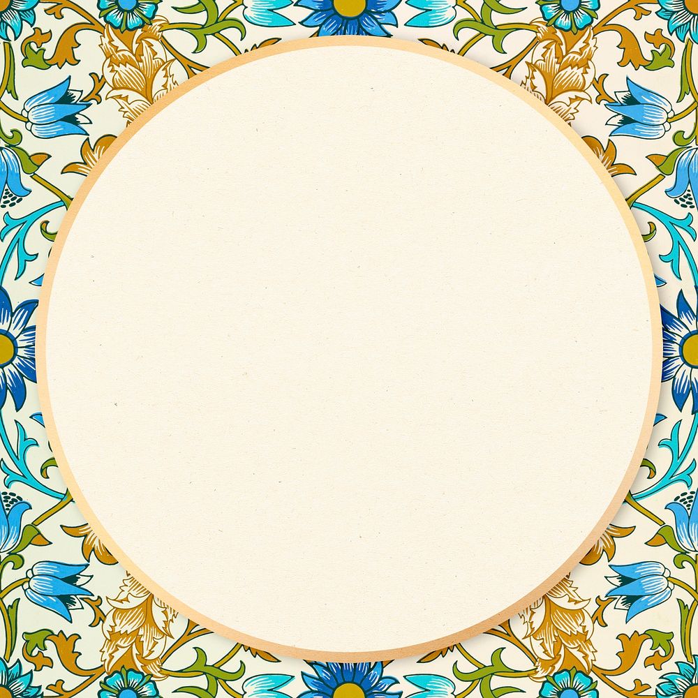 Round vintage floral frame psd William Morris pattern