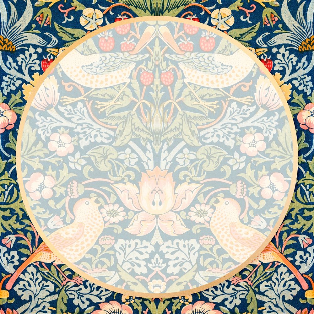 Round vintage floral frame psd William Morris pattern