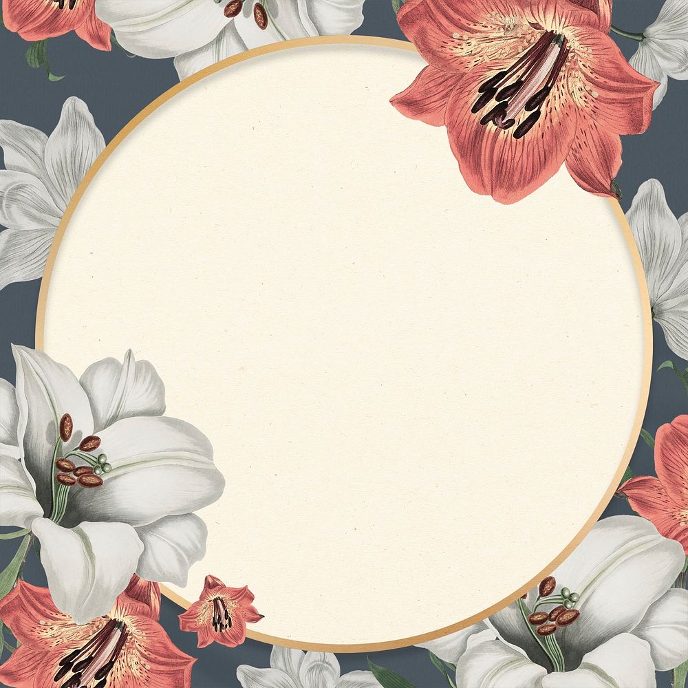 Gold floral round frame psd