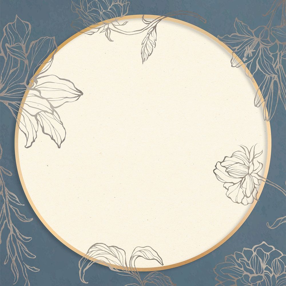 Gold floral round frame psd