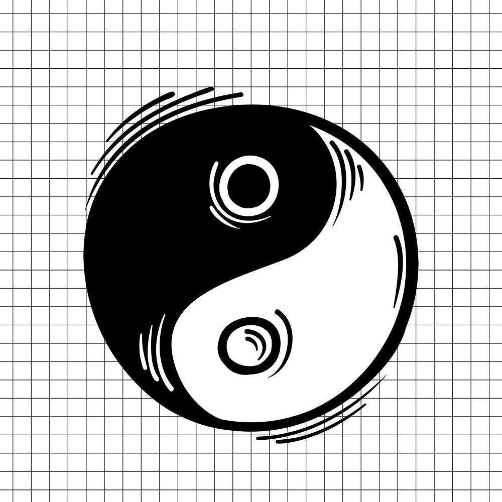 Psd Yin Yang symbol funky hand drawn doodle cartoon sticker