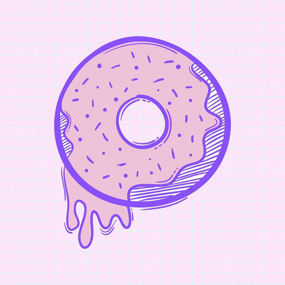 Funky strawberry frosted donut doodle cartoon sticker illustration