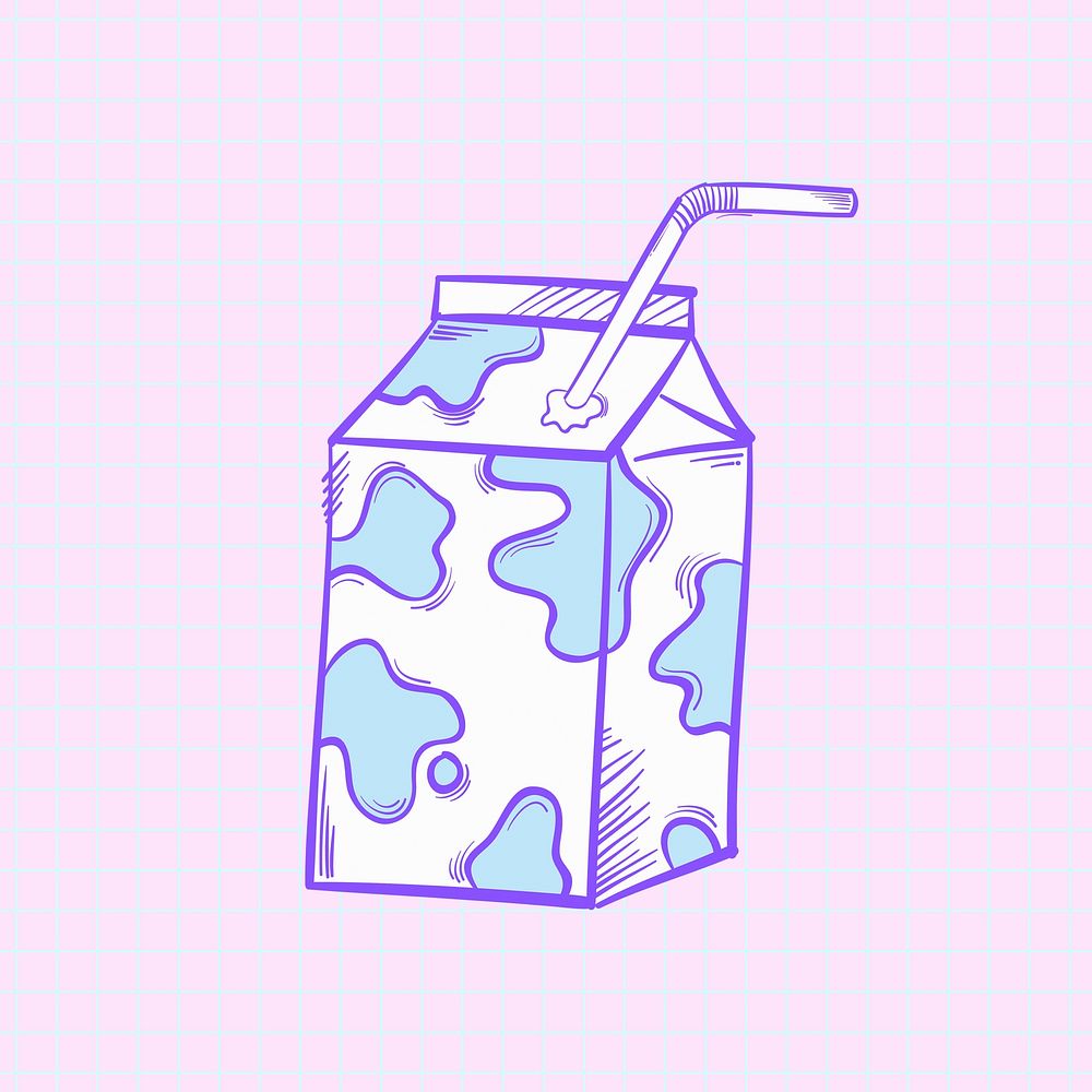 Psd milk carton doodle cartoon food sticker
