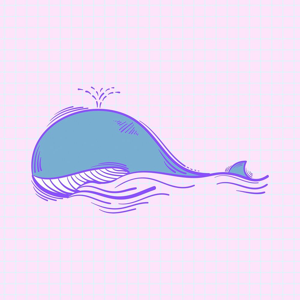 Psd whale doodle cartoon teen sticker