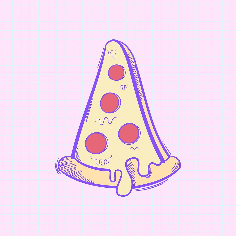 Funky pizza hand drawn doodle cartoon sticker illustration