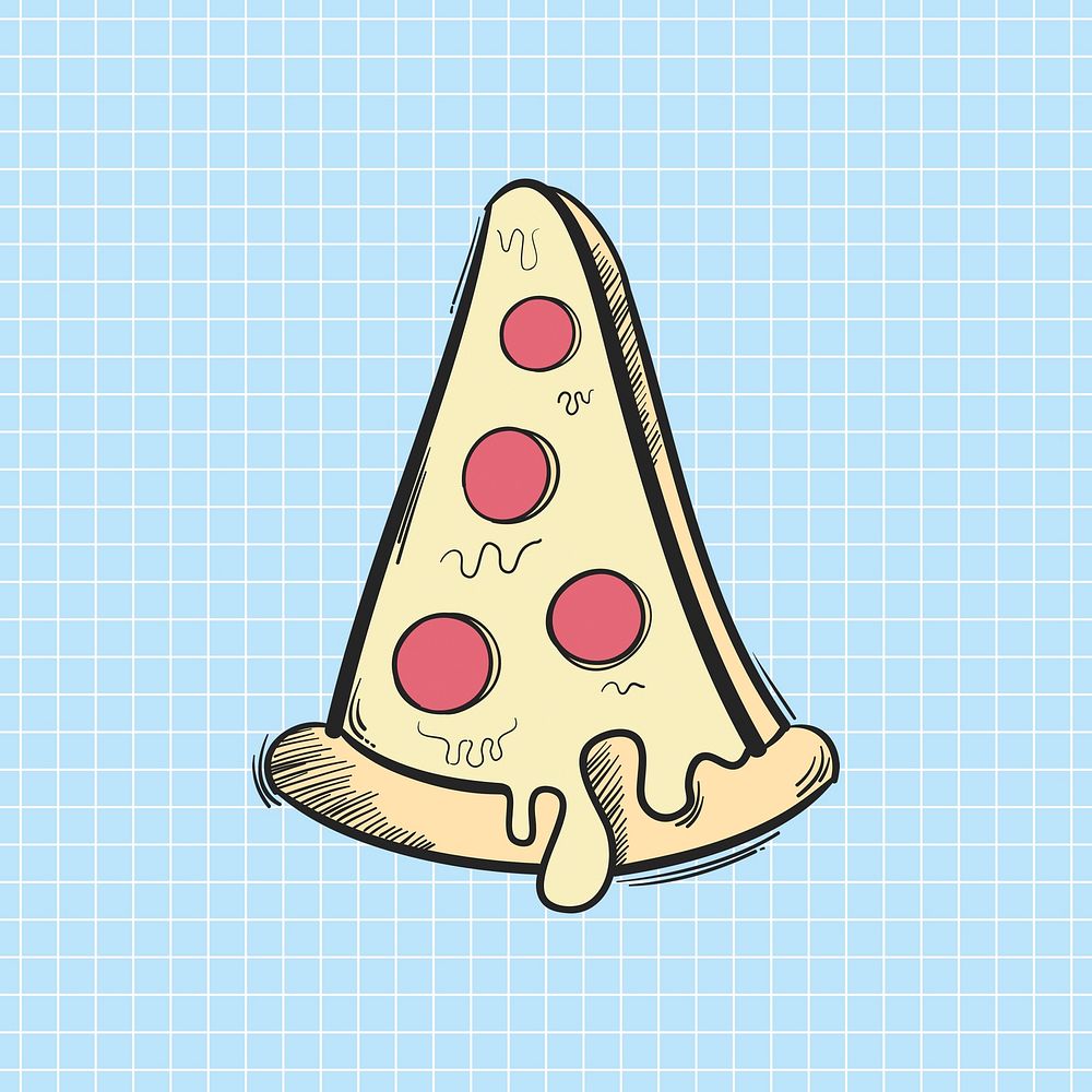 Psd pepperoni pizza slice doodle cartoon teen sticker
