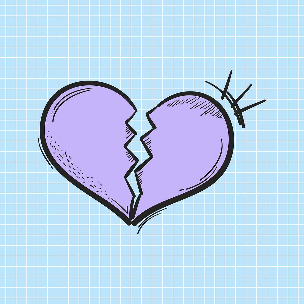 Funky broken heart hand drawn doodle cartoon sticker illustration