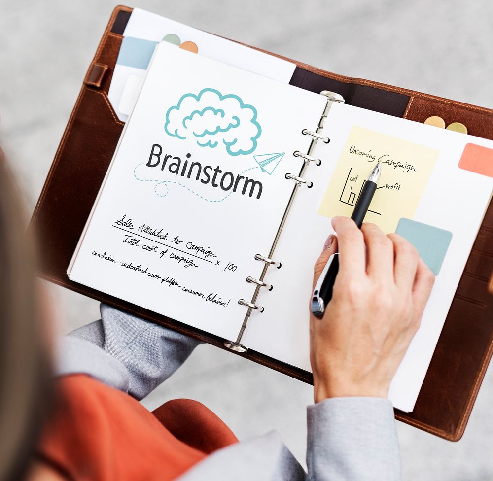 Brainstorm concept on a notebook