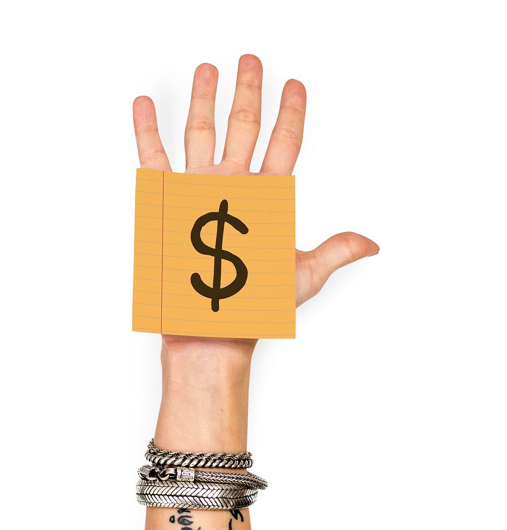 Hand showing a sticky note with a dollar sign