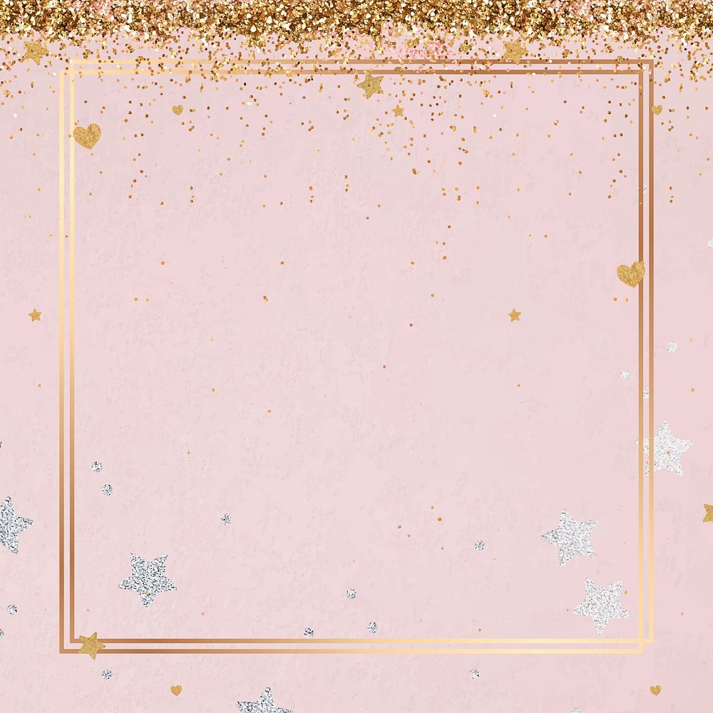 Gold shimmery party frame vector heart pattern pink