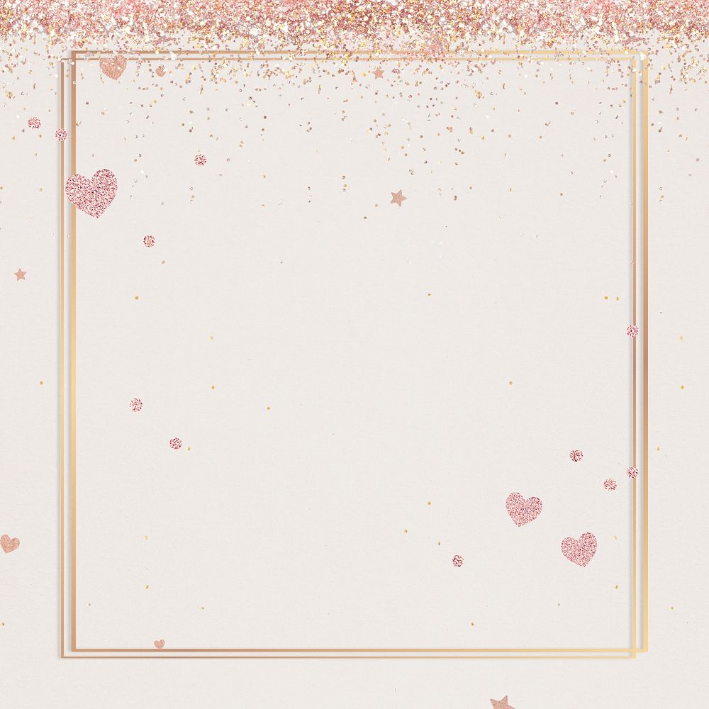 Glittery heart pattern psd party frame pink background