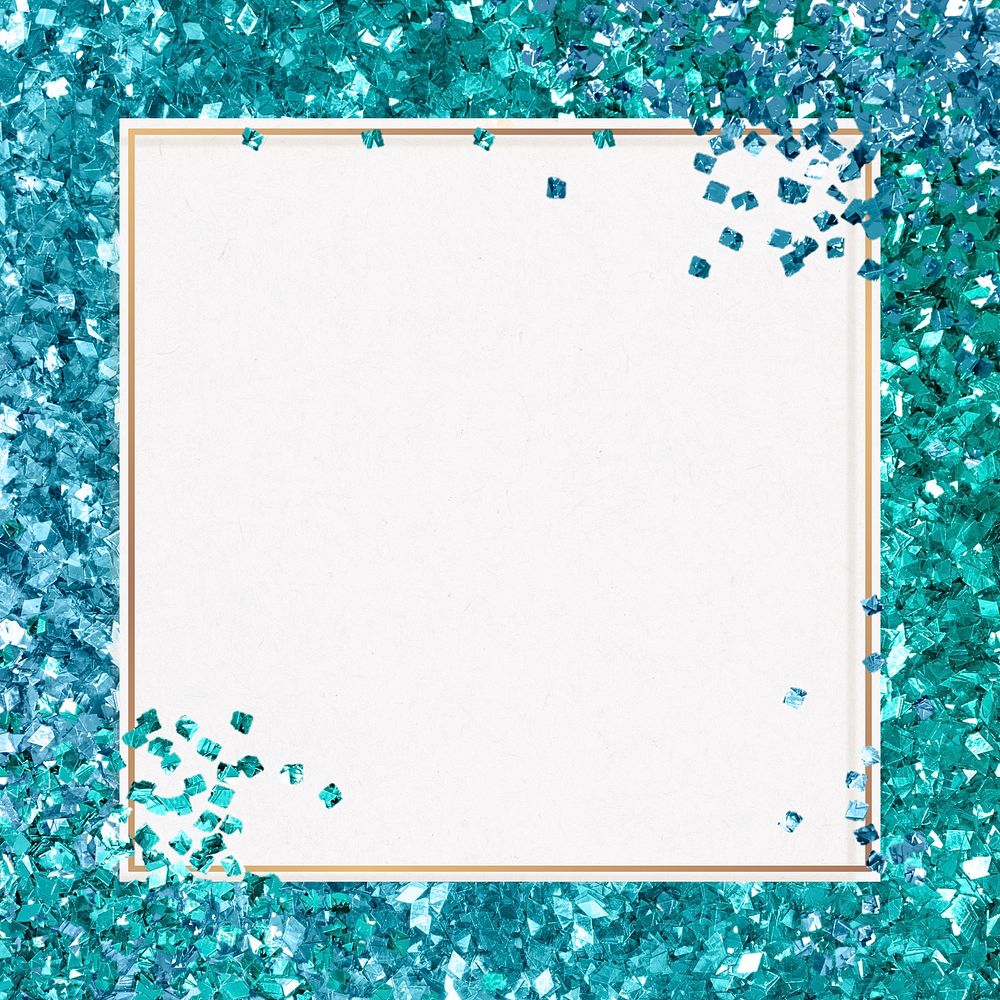 Festive glitter frame psd turquoise sparkly background