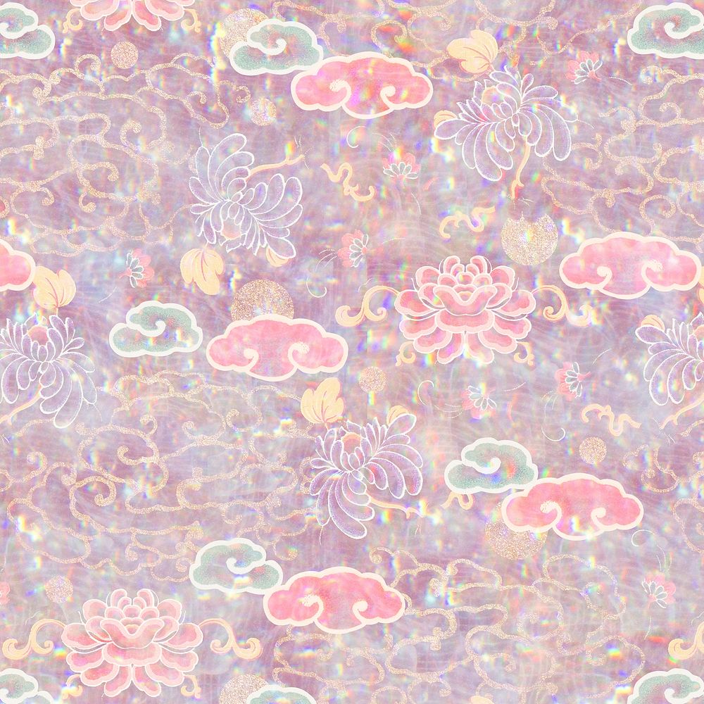 Flora holographic pattern remix from artwork by William Morris