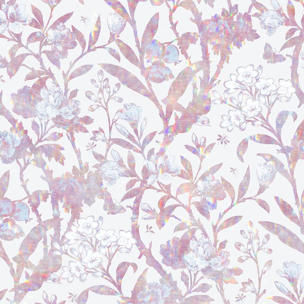 Pink flower holographic pattern remix from artwork by William Morris