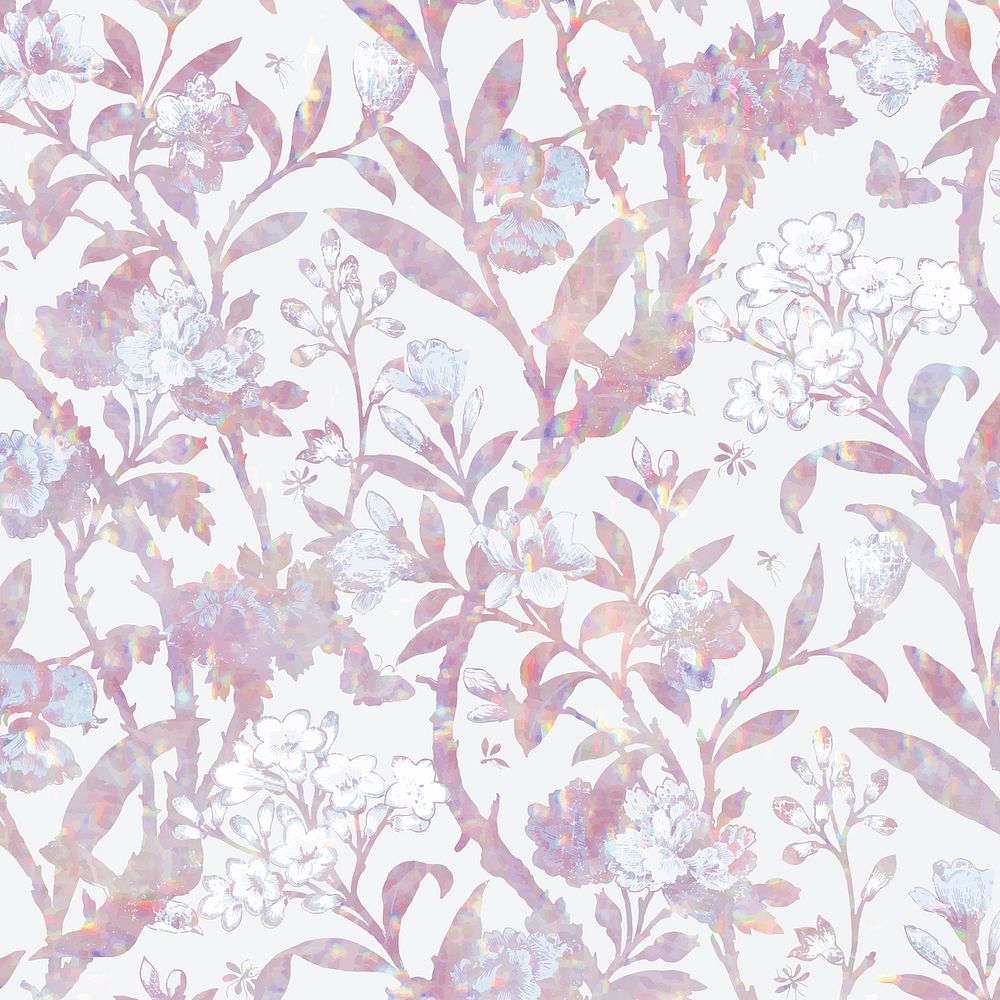 Vector holographic floral pattern remix from artwork by William Morris