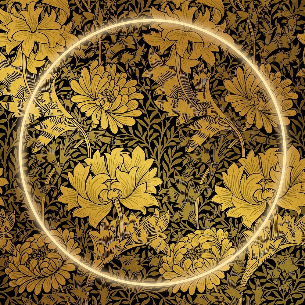Gold floral pattern psd frame remix from artwork by William Morris